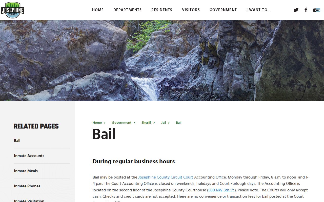 Josephine County Adult Jail bail and release processing routes